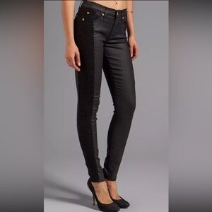 7 for all Mankind The Skinny Second Skin Legging Jean Black Lace Coated size 26
